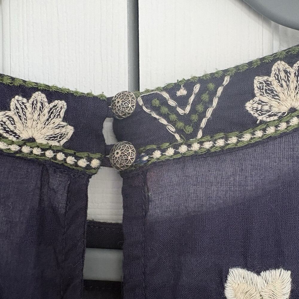 Anthropologie Maeve Rosa Embroidered Swing Shift Dress Navy Floral Cotton US 2 - Picture 11 of 16